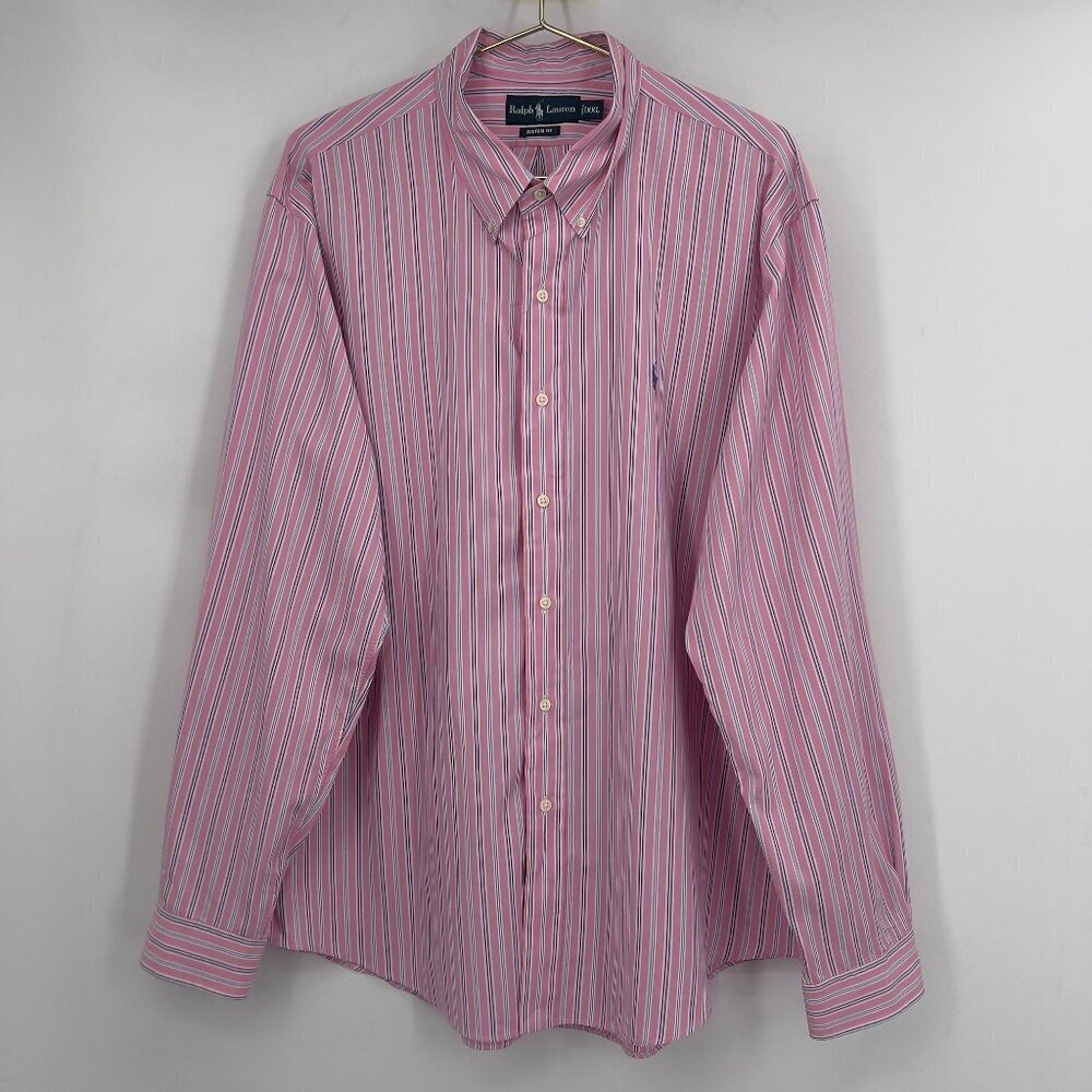 Ralph Lauren Men’s Button Down Shirt Pink Blue White Striped XXL Custom Fit